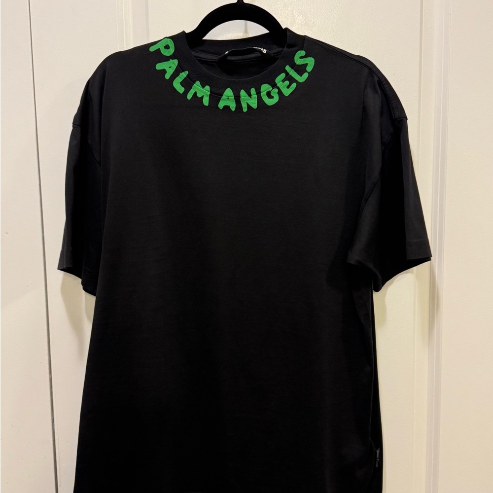 Palm Angels Black Tee with Green Logo